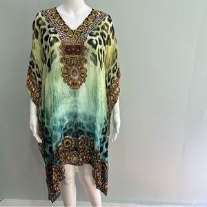 True Colors La Moda Hindu Kaftan OS Animal Print Rhinestones Resort Wear